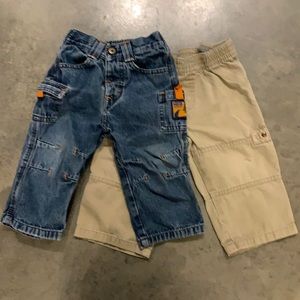 Bundle of Cargo Pants, blue jeans and khakis. Wrangler, Faded Glory 18 months.